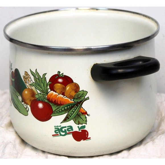 VTG 80s Sidral Aga Stock Pot Vegetable Print Design Retro Kitchen No Lid - Picture 2 of 10